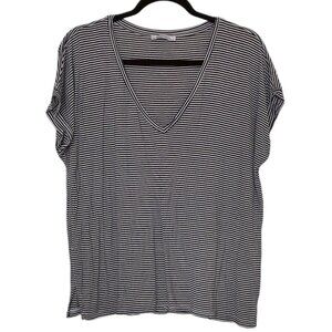Zara Black White Striped V-neck Short Sleeve Top Size M